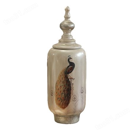 中式复古家居储物装饰摆件 陶瓷银地尖顶罐花瓶定制 结婚礼品收纳批发 瓷器工艺品
